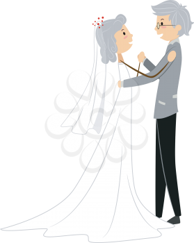 Royalty Free Clipart Image of a Senior Couple Dancing
