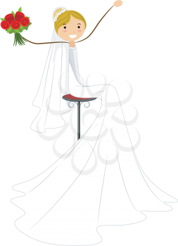 Royalty Free Clipart Image of a Bride Sitting on a Stool
