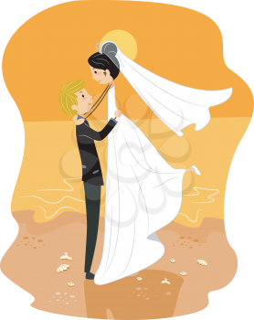 Royalty Free Clipart Image of a Couple on the Beach