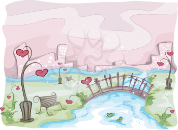 Royalty Free Clipart Image of a Valentine Landscape