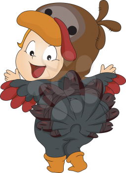 Illustration of a Baby Dressed as a Turkey