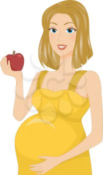 Illustration of a Pregnant Girl Holding an Apple