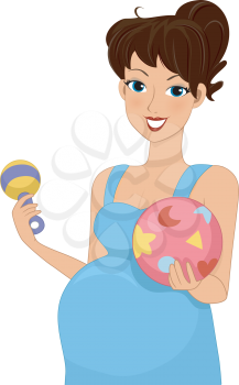 Illustration of a Woman Holding Baby Toys