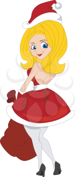 Illustration of a Pinup Girl Dressed as a Female Santa Claus