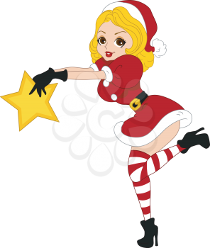 Illustration of a Pinup Girl Holding a Christmas Star