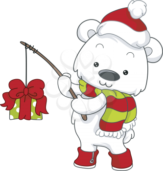 Illustration of a Polar Bear Fishing for Gifts