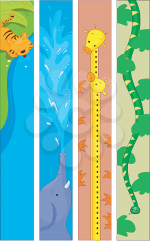 Banner Illustration Featuring a Tiger, an Elephant, Giraffes and a Snake