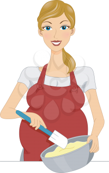 Illustration of a Pregnant Woman Baking
