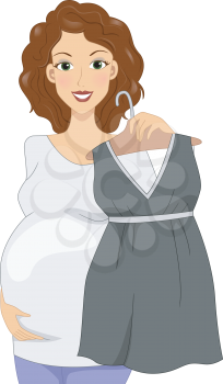 Illustration of a Pregnant Woman Holding a Maternity Dress