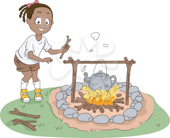 Illustration of a Kid Boiling Water
