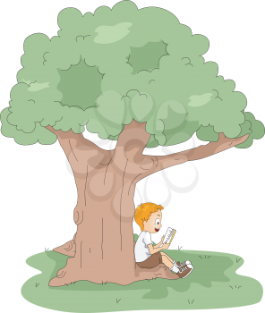 Illustration of a Kid Reading a Book at Camp