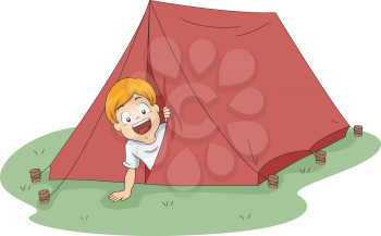 Illustration of a Boy Peeking From a Tent