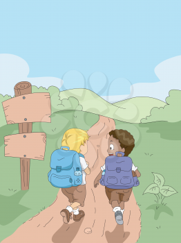 Illustration of Kids Hiking in a Camp