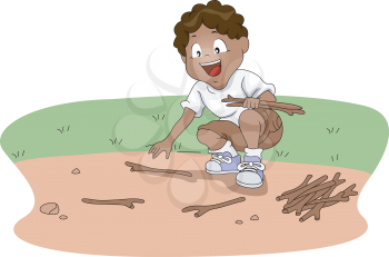 Illustration of a Kid Gathering Firewood