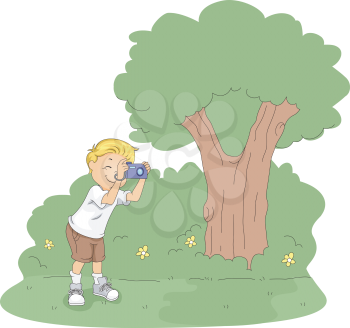 Illustration of a Kid Taking Pictures in a Camp