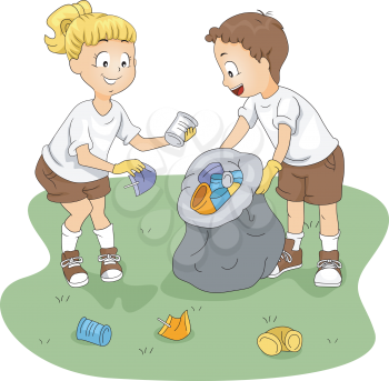 Illustration of Kids Cleaning up a Camp