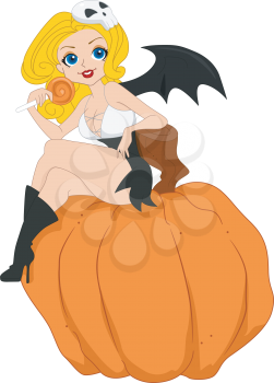 Illustration of a Pinup Girl Dressed as a Bat Lady