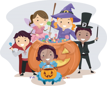 Illustration of Kids Dressed in Various Halloween Costumes
