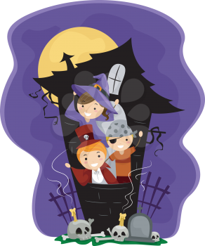 Illustration of Kids in a Haunted House