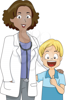 Illustration of a Doctor Standing Beside a Kid