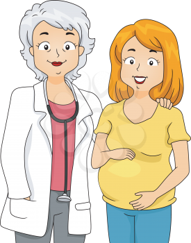 Illustration of a Doctor Standing Beside Her Patient