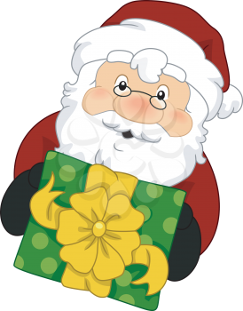 Illustration of Santa Claus Holding a Gift