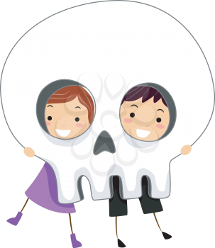 Illustration of Kids Playing with a Giant Skull