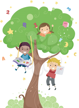 Illustration of Kids Playing with a Tree