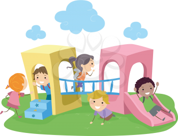Illustration of Kids Playing in a Playground