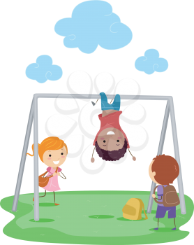 Illustration of Kids Playing with a Monkey Bar