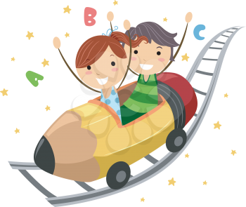 Illustration of Kids Riding on a Pencil Ride