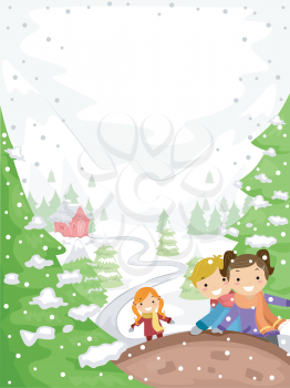 Illustration of Kids Climbing a Snowy Mountain