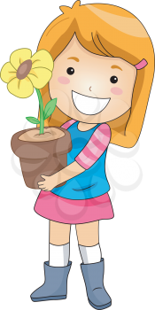 Illustration of a Kid Holding a Flower Pot