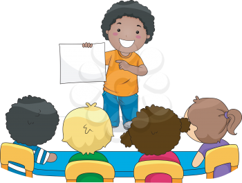 Illustration of a Kid Presenting Something to His Classmates