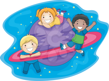 Illustration of Kids Playing in the Outer Space