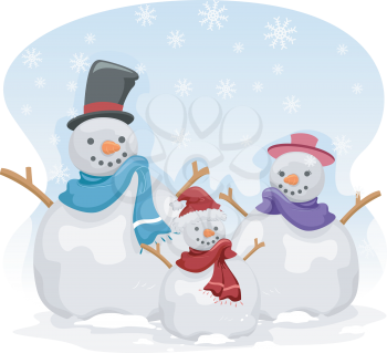 Illustration of a Family of Snowmen