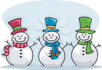 Illustration of Snowmen Smiling Happily