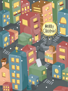 Illustration of a Cityscape with a Christmas Theme
