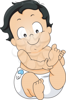 Illustration of a Baby Checking His Foot