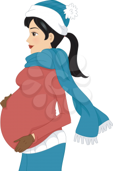 Illustration of a Pregnant Girl Wearing Winter Clothes