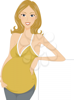 Illustration of a Pregnant Girl Leaning on a Piece of Board