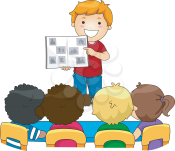 Illustration of a Kid Showing a Photo Album of Their Family
