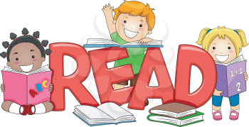 Illustration of Kids Reading Different Books