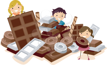 Illustration of Kids Surrounded by Chocolates