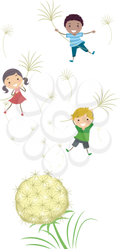 Illustration of Kids Playing with Dandelion Stalks