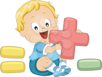Illustration of a Toddler Playing with Mathematical Symbols