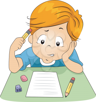 Illustration of a Kid Answering Test Questions