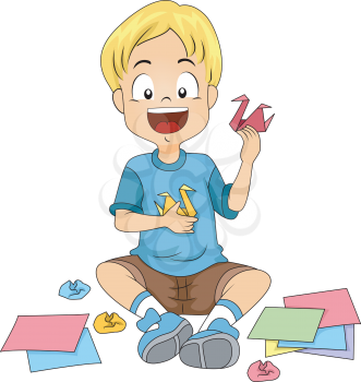 Illustration of a Kid Doing Origami