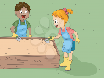 Illustration of Kids Doing Some Gardening