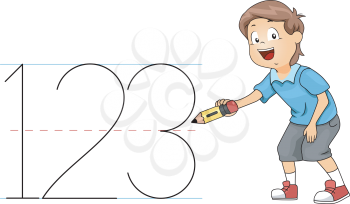 Illustration of a Kid Writing Numbers